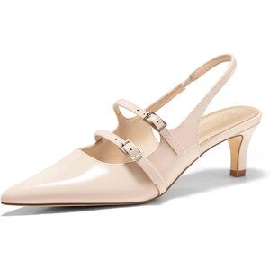 Women's Slingbak Ktiten Pumpe Closed  Pointed Toe Heels Wedding Dress Shoe Beige